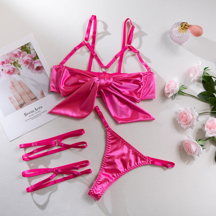 Underwear Steel Ring Cutout Topless Color Three-piece Set