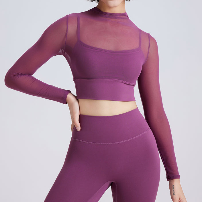 Mesh Yoga Clothes Long Sleeve With Chest Pad Quick-drying Sports Fitness Clothes