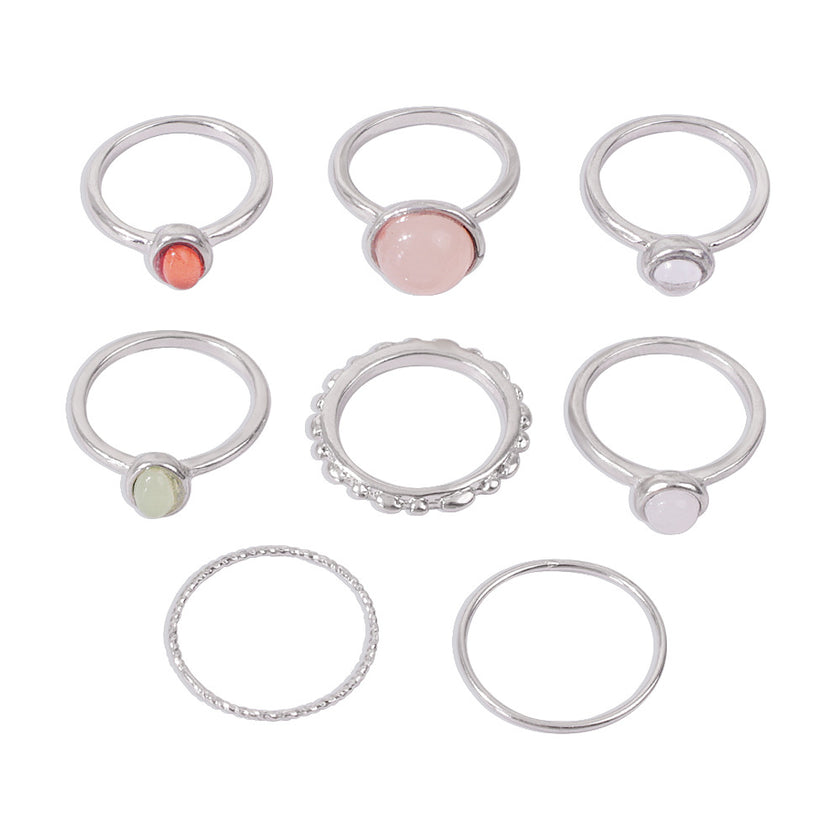 Alpcamers Colorful Stone Metalic Finger Rings Joint Combination Rings