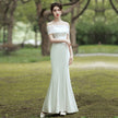 Simple Satin Suspender Tail Wedding