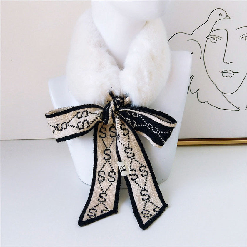 Houndstooth Fur Collar Scarf Women's Korean-style Plush Scarf Winter Warm Thickened Women's Scarf