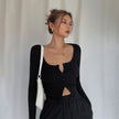 Homemade Super Revealing Figure With Collarbone Exposed Long Sleeved High Waisted Short Top That Spicy Girls Love To Wear