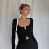 Homemade Super Revealing Figure With Collarbone Exposed Long Sleeved High Waisted Short Top That Spicy Girls Love To Wear