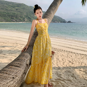 Waist Slimming Vacation Style Beach Dress Summer