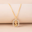 Crystal Letter Necklace Gold Name Initial Alphabet Oval Pendant Necklaces For Women