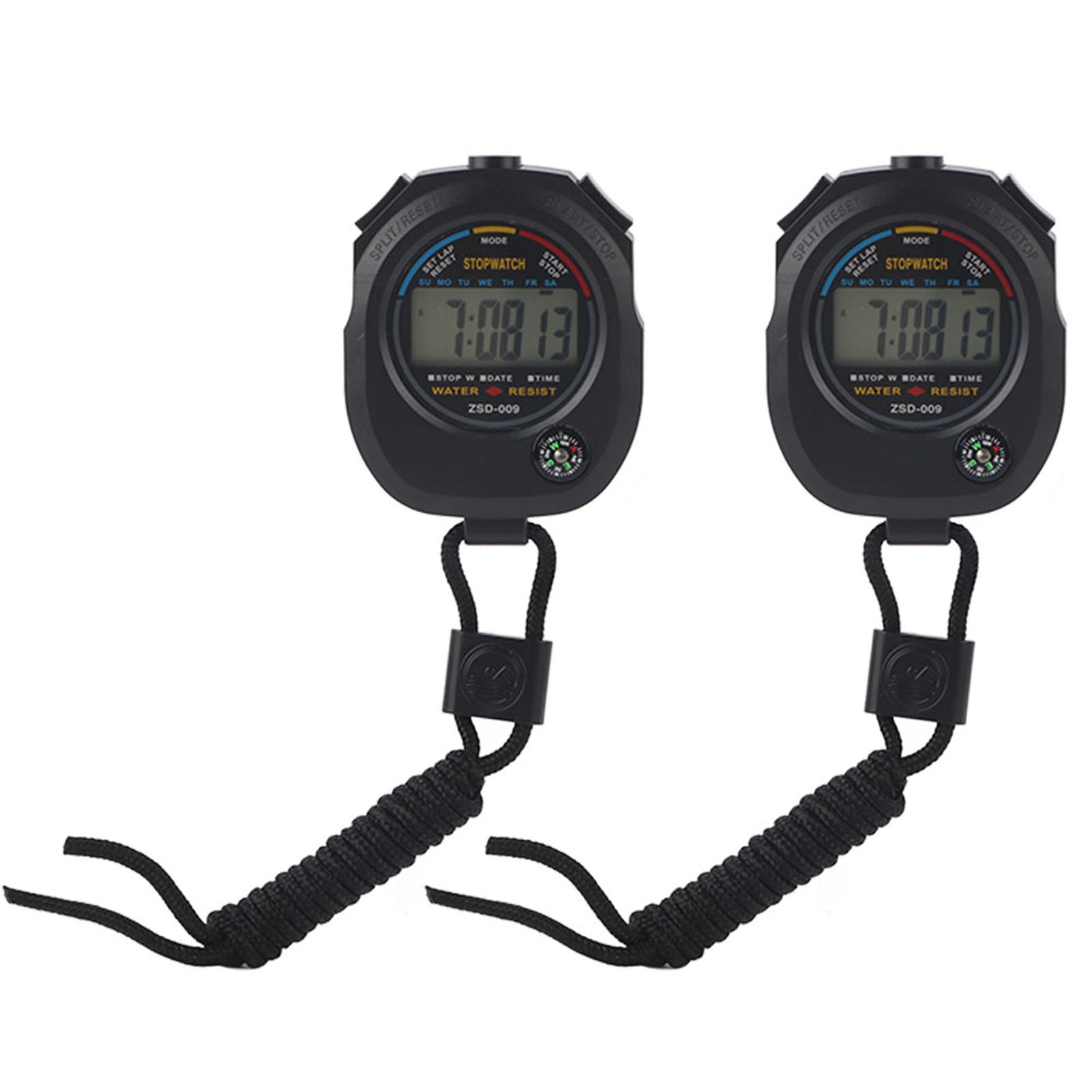 2 PCS Multifunctional Handheld Digital LCD Stopwatch Timer for Sports/Running/Racing/Swimming