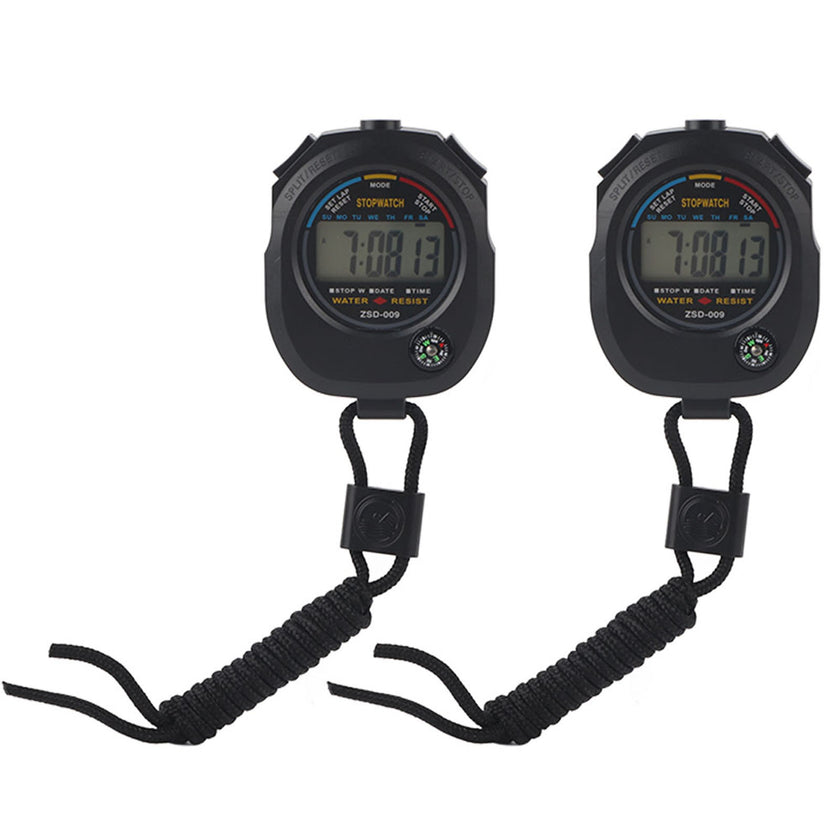 2 PCS Multifunctional Handheld Digital LCD Stopwatch Timer for Sports/Running/Racing/Swimming