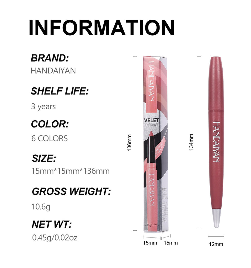 Makeup Matte Lip Liner 6 Colors Discoloration Resistant
