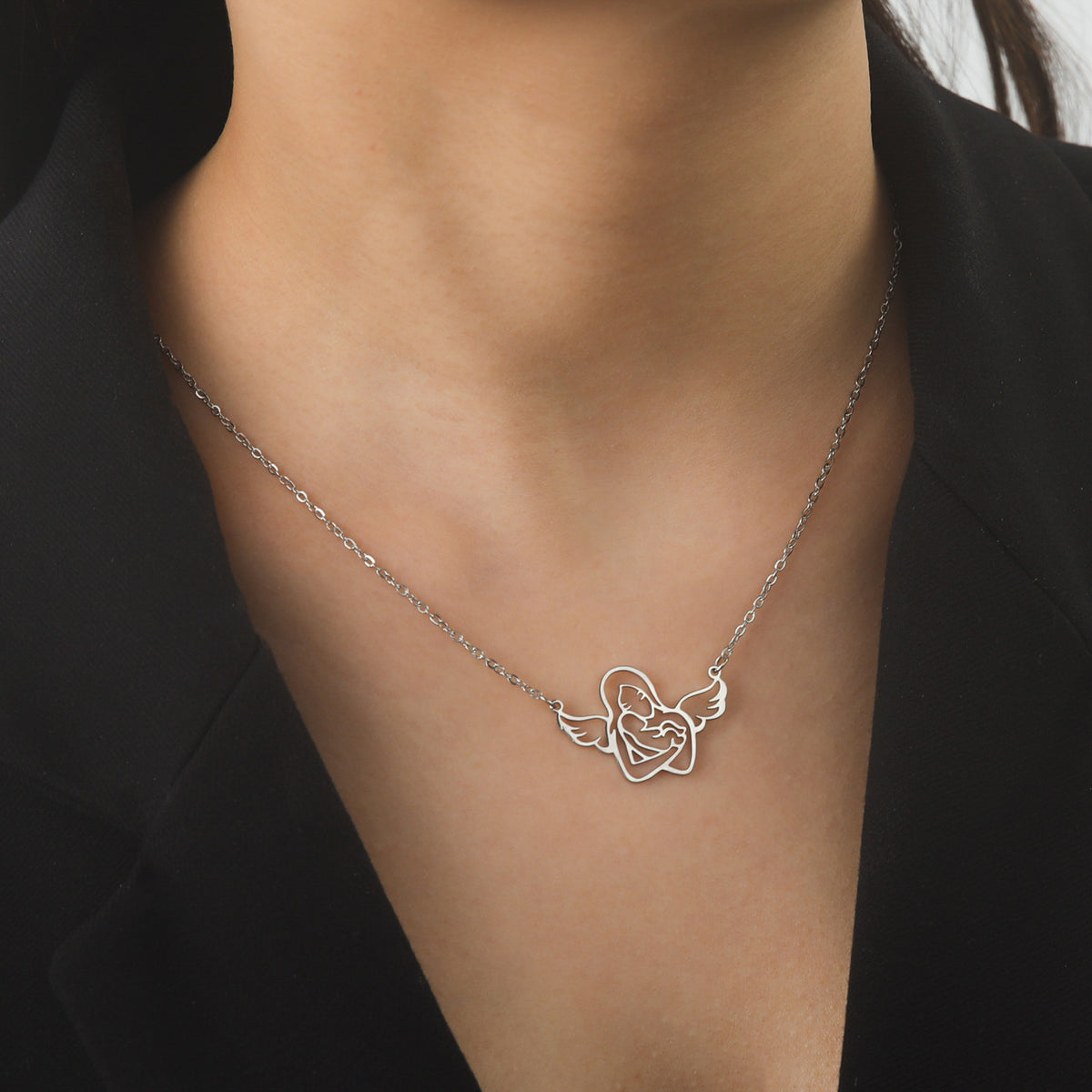 Cut Hollow Out Mother Bag Children's Shape 304 Material Stainless Steel Necklace