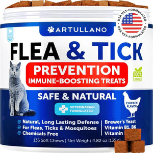 Flea Treatment For Cats Natural Flea And Tick Prevention Supplement For Cats Kittens Chewable Daily Oral Pills With Vitamins 135 Soft Chews Skin & Coat Dental Treats Digestion CANNOT Be Listed For Sa