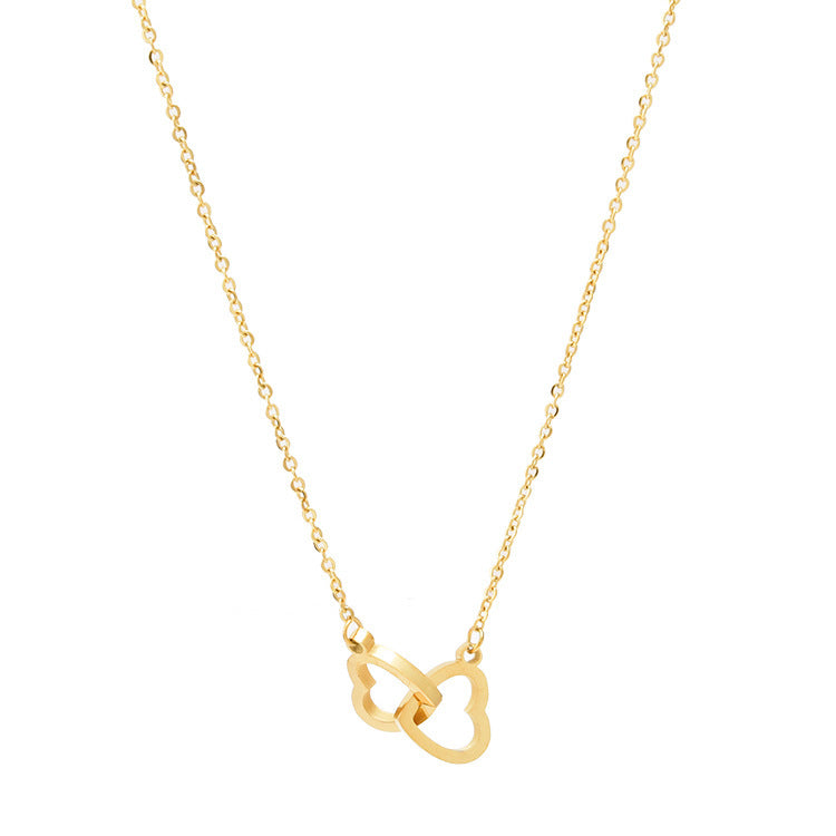 Women's Fashion Simple Double Ring Heart Clavicle Chain
