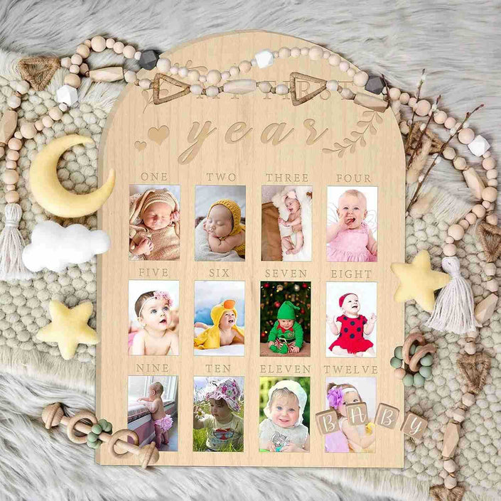 Newborn First Year Milestone Photo Frame Wooden