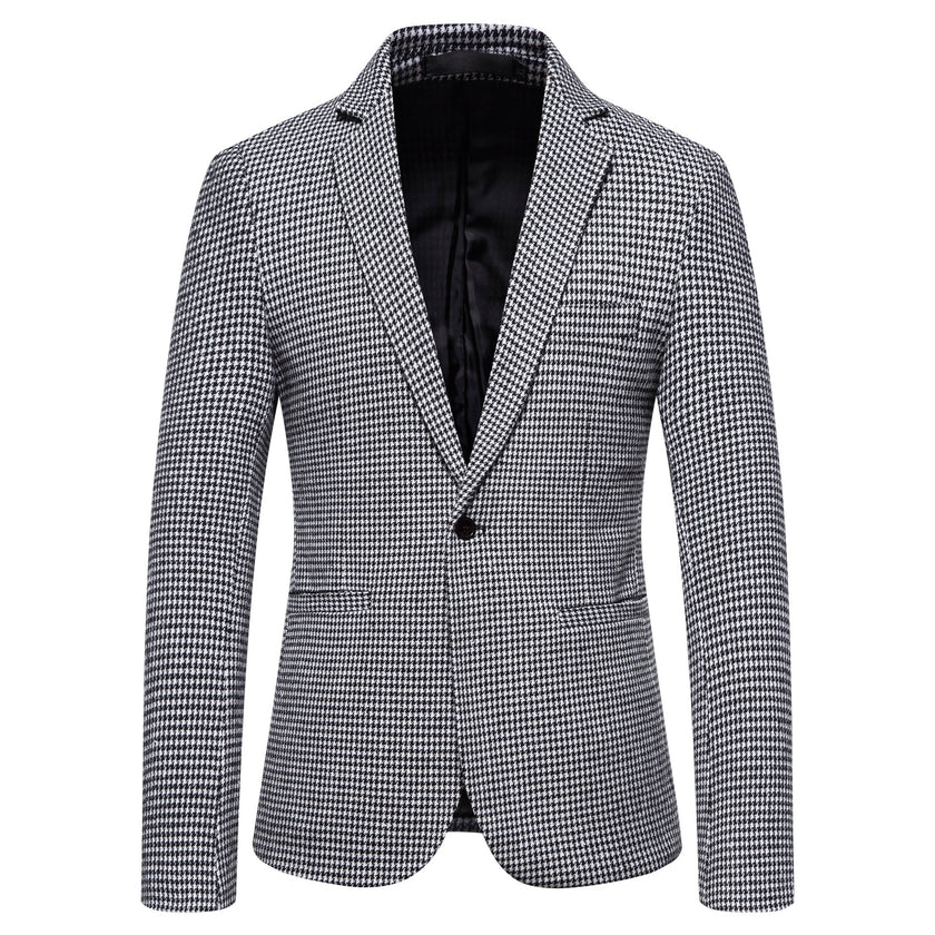 Men's Fashion Single Row One Button Suit Business Casual Trendy Woolen Suit Warm Jacket
