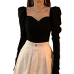 Puff Sleeve Square Neck Short Top Women