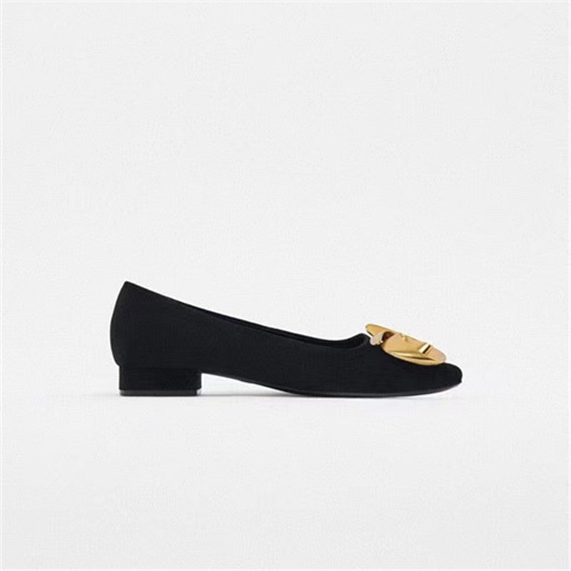 Women's Shoes Black High Heels Flower Suede
