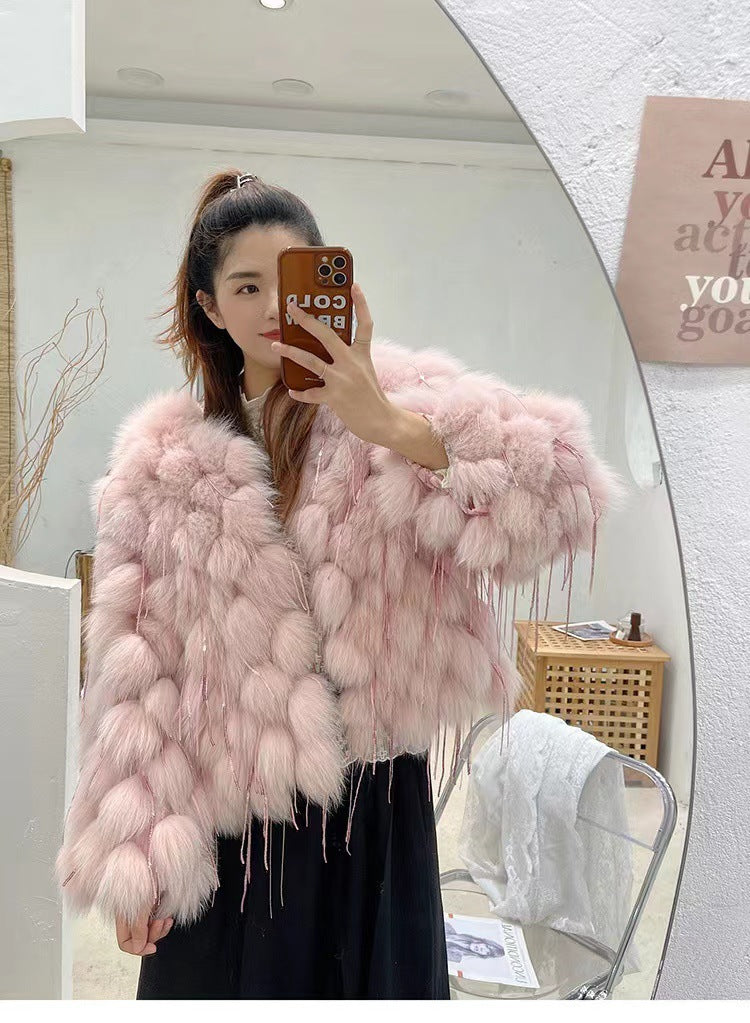 Fox Fur Fur Coat Female Short Tassel Thicken Coat