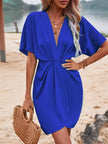 Solid Batwing Sleeve Twist Front Dress Vacation Beach Outfits Women