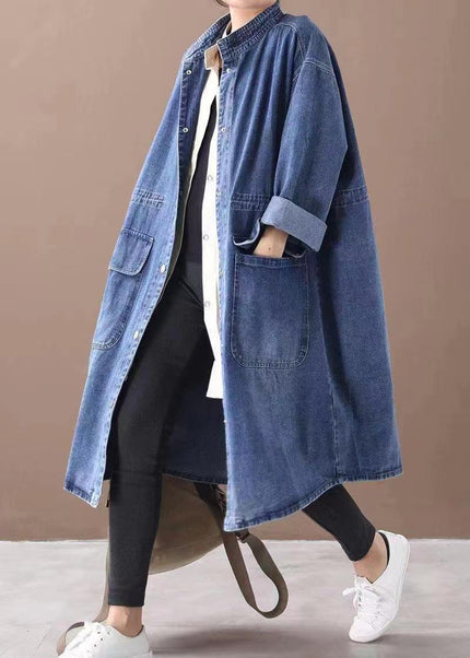Fashionable Versatile Slimming Denim Shirt Dress Elegant Hong Kong Style Vintage Single-breasted Coat