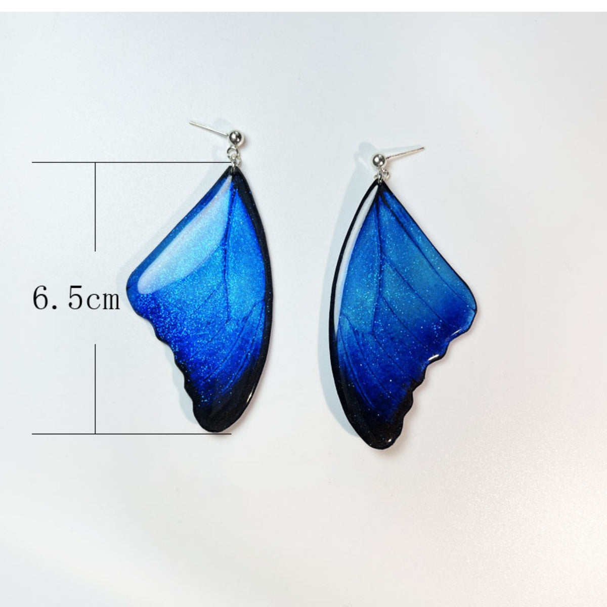 Blue Butterfly Wing Stud Earrings Long