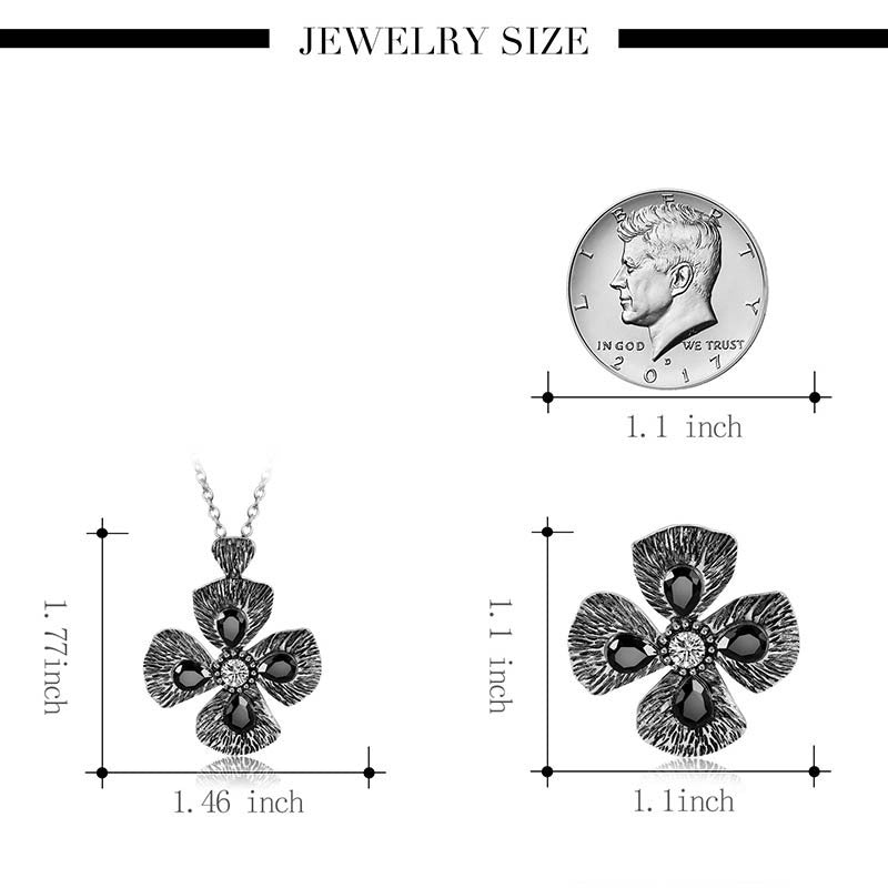 Retro Style Four-leaf Clover Necklace Earrings Jewelry Set