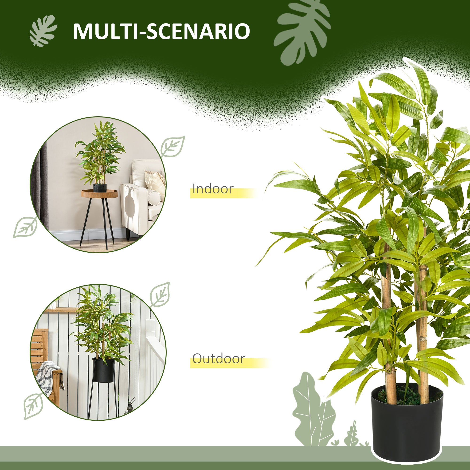2 PCs Artificial Plants Bamboo Tree In Pot Desk Fake Plants For Home Indoor Outdoor Decor, 15x15x60cm, Green