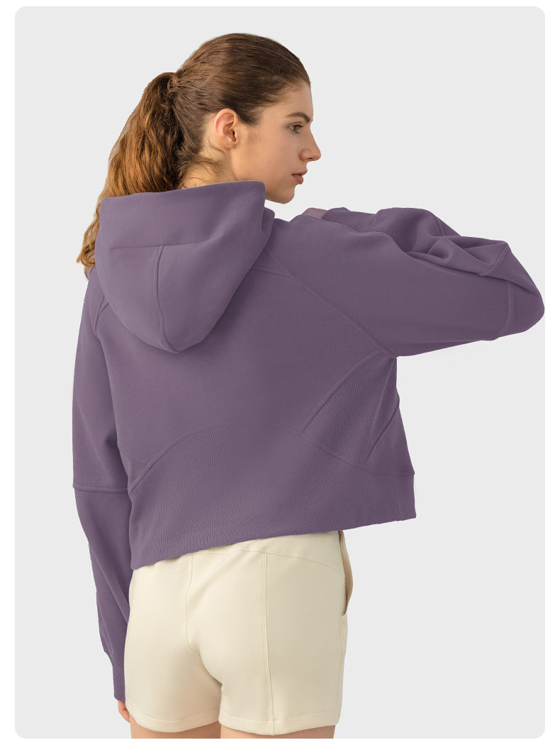 Hoodie Half Zipper Sweater Women's Short Casual Loose All-Match Sports Top