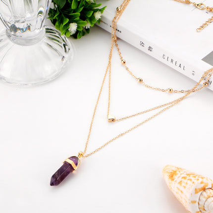 Fashion Copper Peach Heart Crystal Pendant Multi-layer Necklace