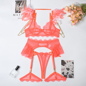 Feather Lace Chain Heavy Industry Underwear Suit In Stock Women