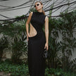 Solid Color Round Neck Sleeveless Hollow-out Hot Girl Dress
