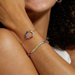 Silver Rainbow Circle Colored Gems Bracelet Color