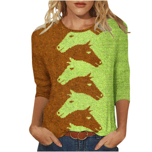 Fashion Digital Printed Round Neck Top For Women