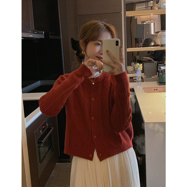 Vintage Short Wool Knitted Cashmere Cardigan For Women