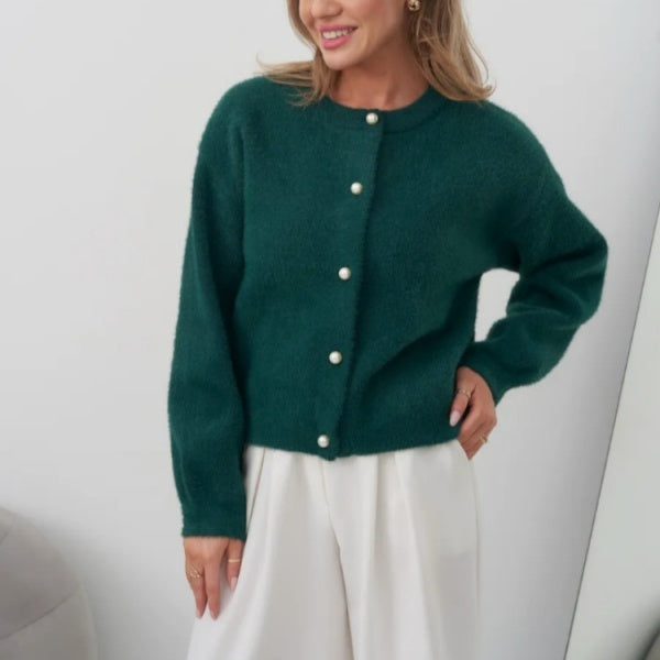 Short Pearl Buckle Artificial Mink Fur Sweater Coat For Women