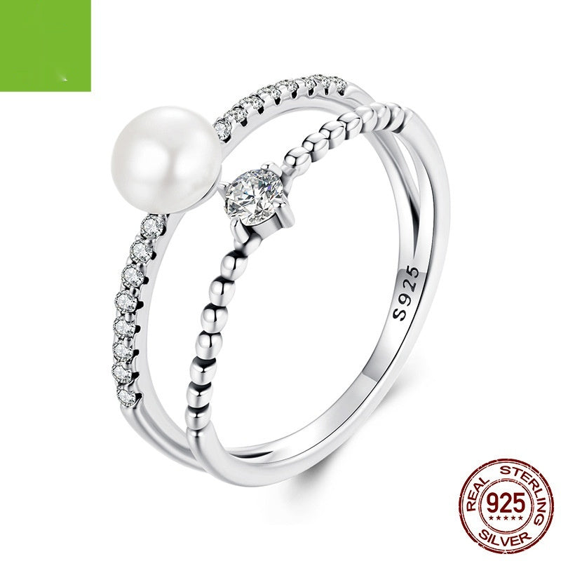Silver Ziyun Original Design Double Layer Natural Freshwater Pearl Ring S925 Sterling Silver Stacked Entry Lux Elegant Ring Shank