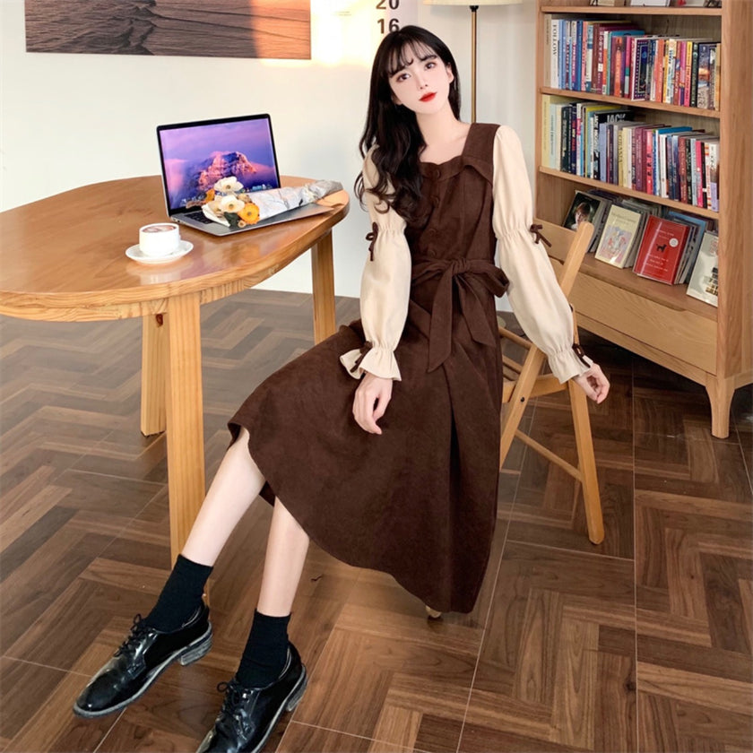 Long Sleeve Dress Women's Lace Up Slimming Elegant