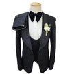 Shiny Black Men's Suit Set 3 Pieces Groomsmen Wedding Lace Costumes