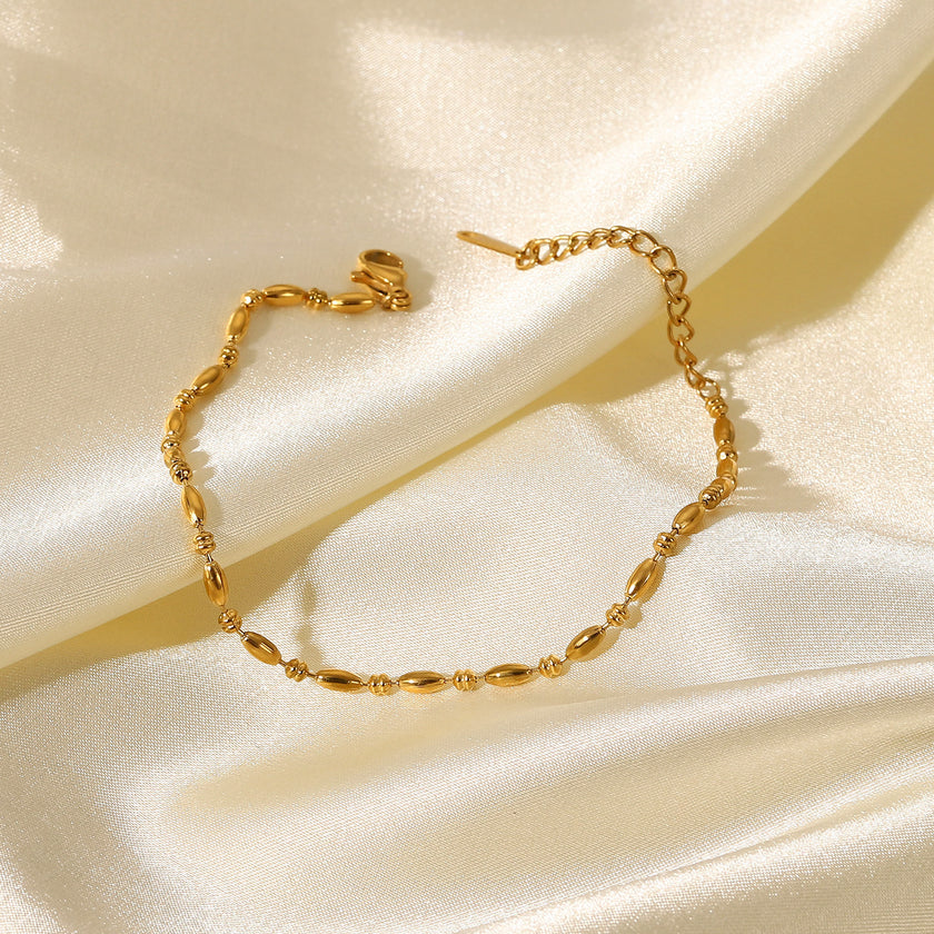 Women's Bracelet 18K Gold Oval Bead Necklace