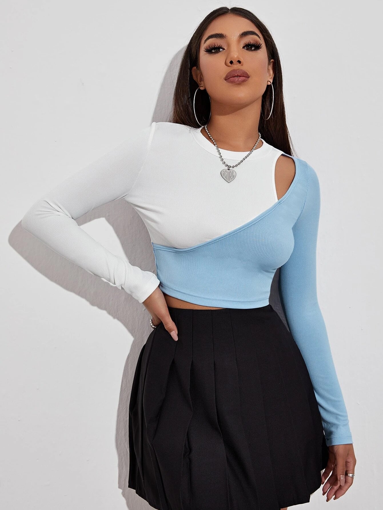 T-Shirt Stitching Slim Top Women Bottoming Long-Sleeved T-Shirt
