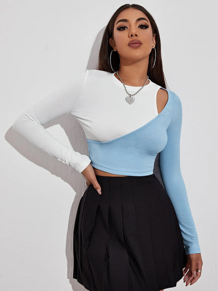 T-Shirt Stitching Slim Top Women Bottoming Long-Sleeved T-Shirt