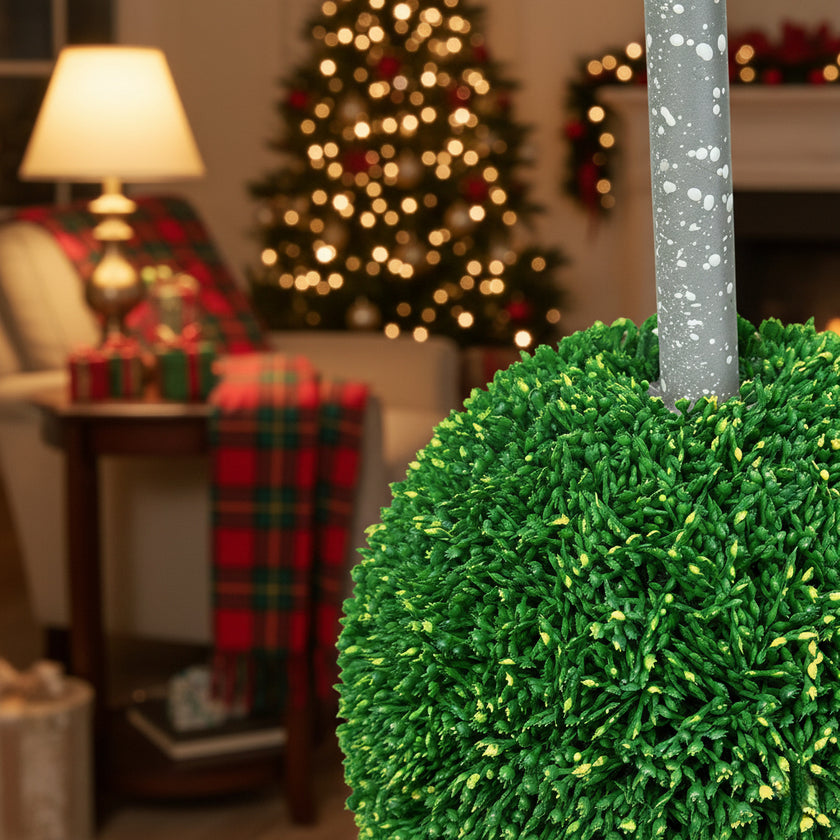 Artificial Tree Boxwood Topiary Two-Tier Natural Spheres D7x26.5in Artificial Plant Metal Stand Home Office Decor