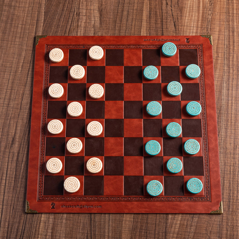 Stone Checkers Board Game With Leather