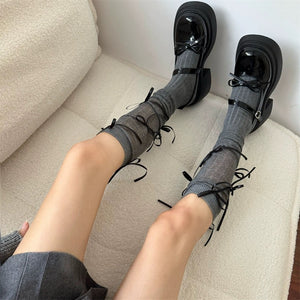 Ballet Style Bow Bandage Stockings Sweet Cool Girl Bunching Socks