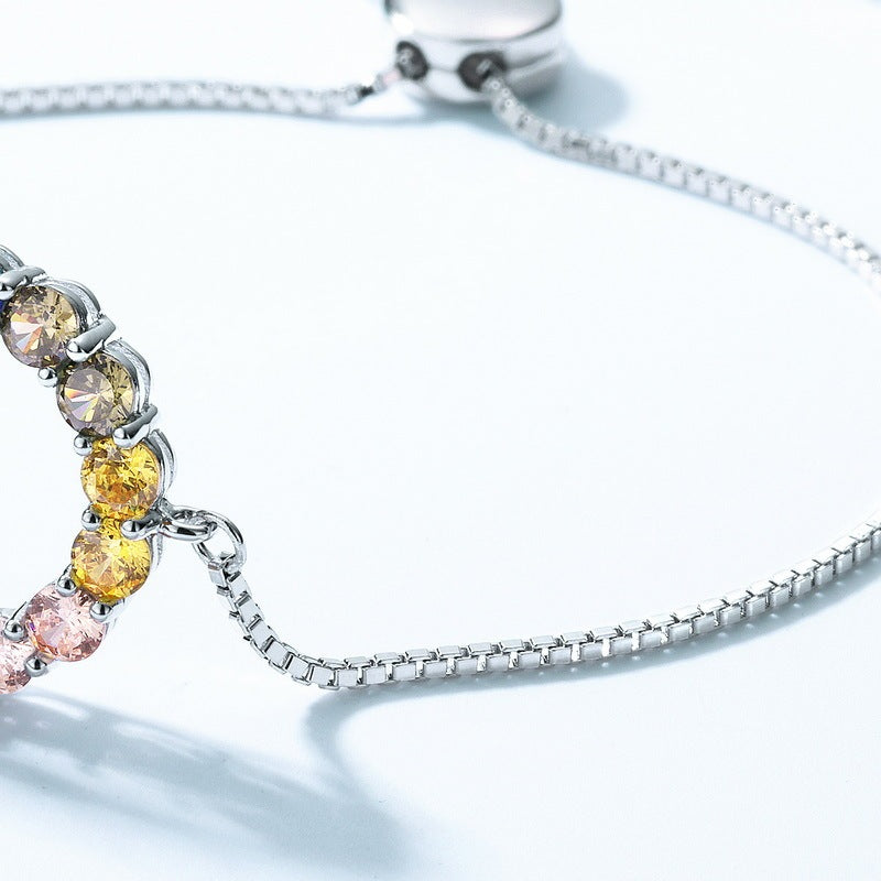 Silver Rainbow Circle Colored Gems Bracelet Color