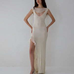 Ribbon Women Backless High Slit Dress