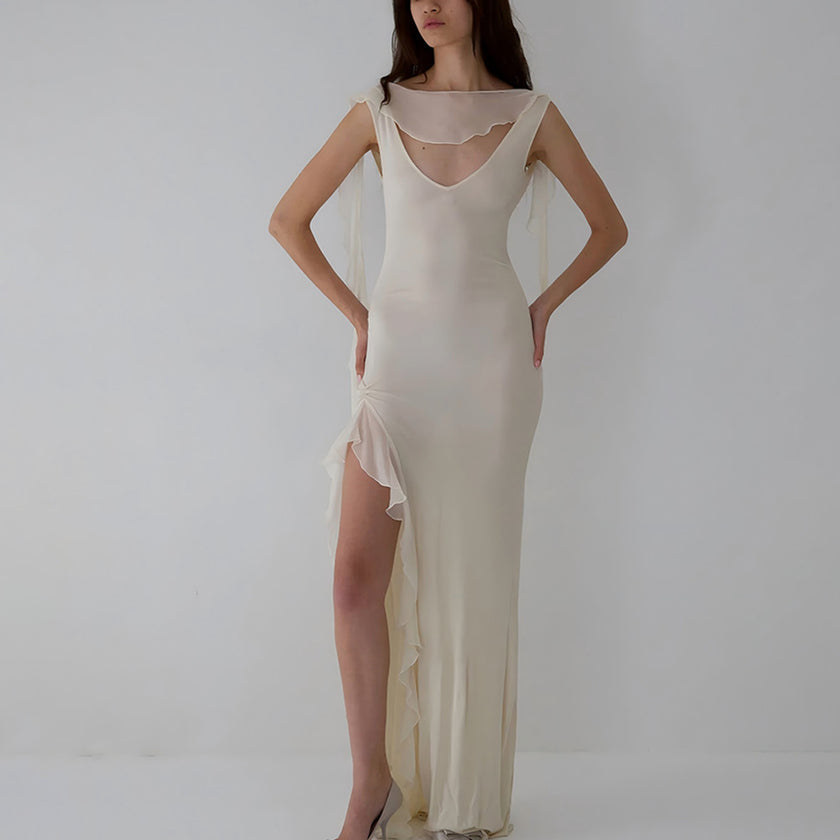 Ribbon Women Backless High Slit Dress