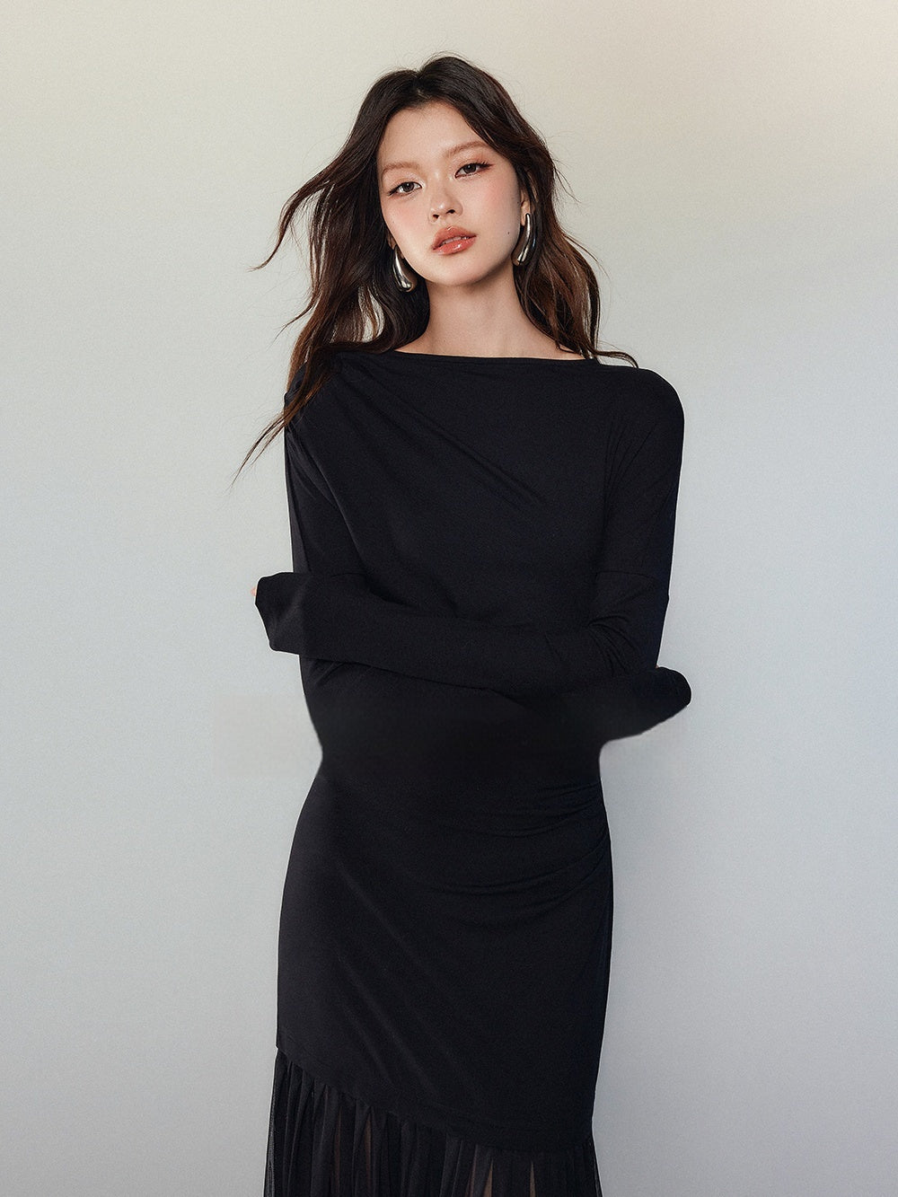 Black Panel Mesh Dress Women