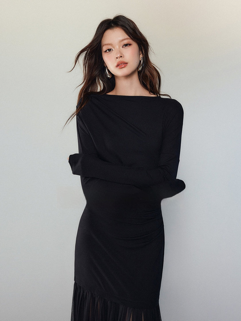 Black Panel Mesh Dress Women