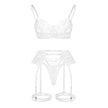 White Metal Chain Flowers Embroidered Underwear Bra Set