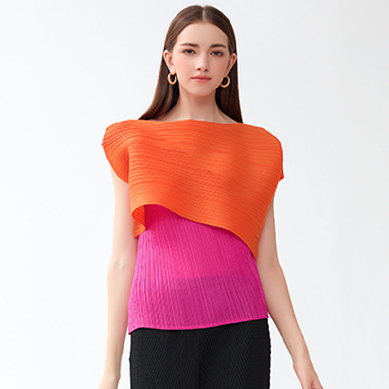 Women's Color Matching Irregular Fashion Tops T-shirt