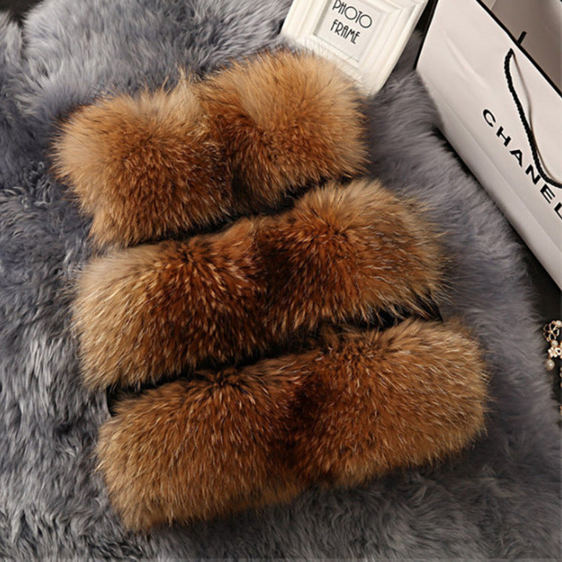 Fashionable And Simple Ladies  Raccoon Fur Coat